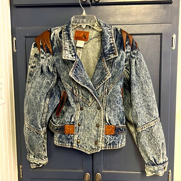 80’s Vintage Denim Jacket with leather accents size small - Picture 1 of 15